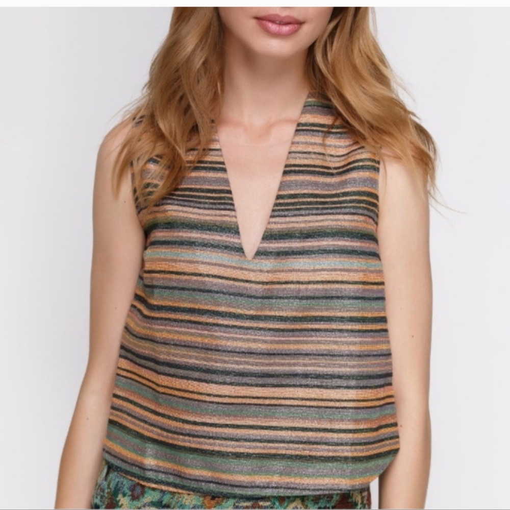 Zara metallic striped jacquard sleeveless top 70s